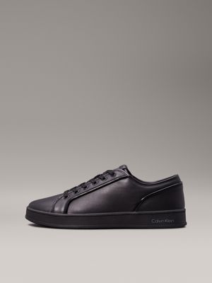 triple black leather trainers for men calvin klein