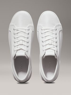 triple white leather trainers for men calvin klein