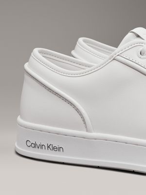 triple white leather trainers for men calvin klein