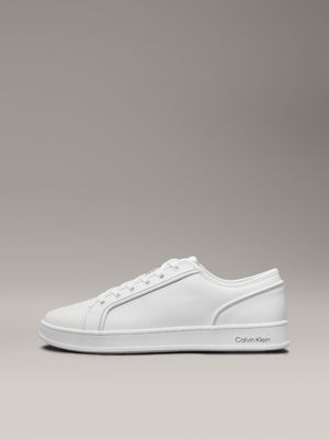 triple white leather trainers for men calvin klein