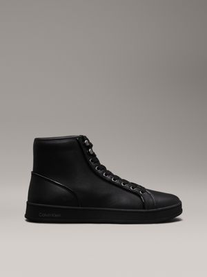 black leather high-top trainers for men calvin klein