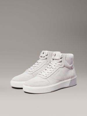 light grey suede high-top trainers for men calvin klein