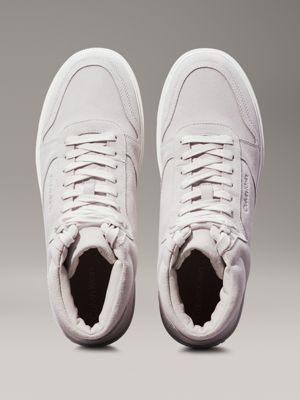 light grey suede high-top trainers for men calvin klein