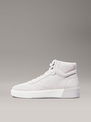 light grey suede high-top trainers for men calvin klein