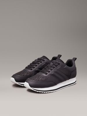 black mono leather logo trainers for men calvin klein