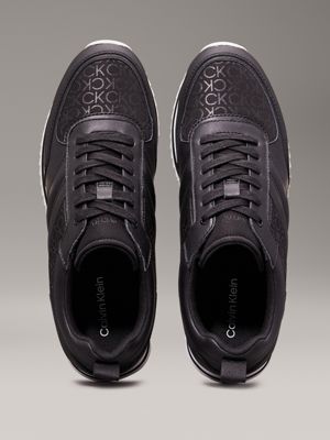 black mono leather logo trainers for men calvin klein