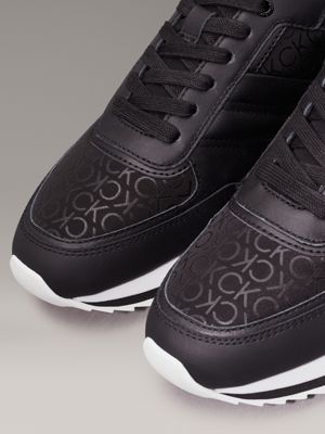 black mono leather logo trainers for men calvin klein