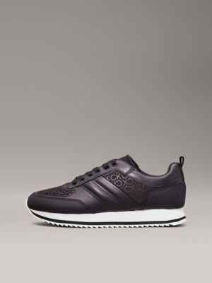 black mono leather logo trainers for men calvin klein