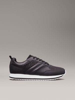 black leather logo trainers for men calvin klein