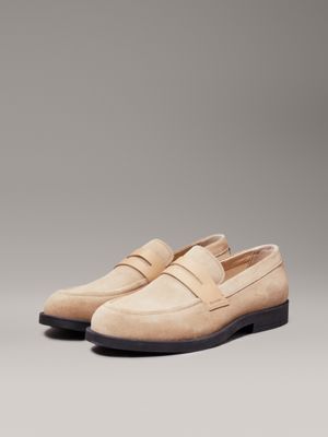 beige suède mocassins voor heren - calvin klein