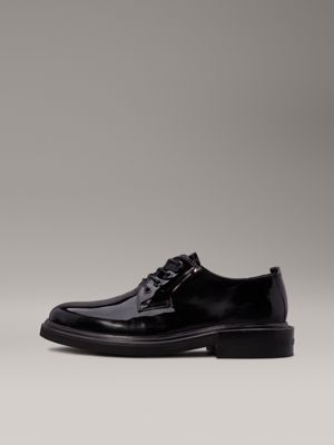 ck black patent leather lace-up shoes for men calvin klein