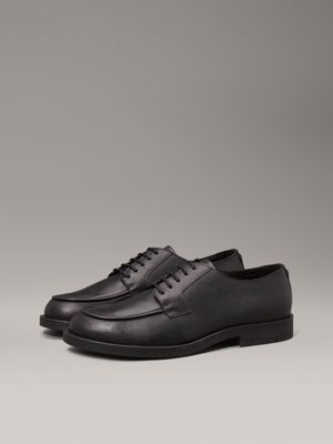 ck black leather apron toe lace-up shoes for men calvin klein