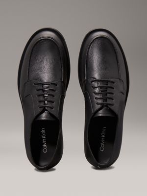 ck black leather apron toe lace-up shoes for men calvin klein