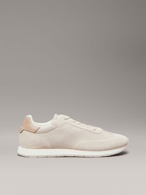 beige suede low profile trainers for men calvin klein