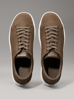 teak leather trainers for men calvin klein