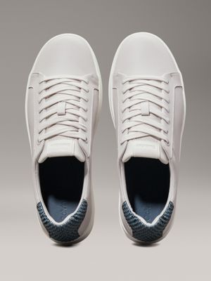 light grey/goblin blue leather trainers for men calvin klein