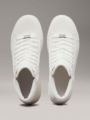 triple white mono leren high-top sneakers met logo voor heren - calvin klein