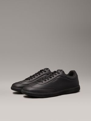 triple black leather low profile trainers for men calvin klein