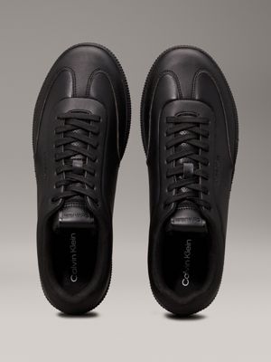 triple black leather low profile trainers for men calvin klein