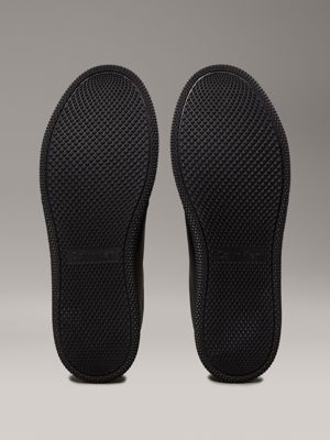 triple black leather low profile trainers for men calvin klein