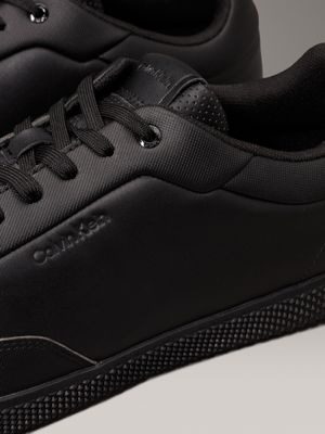 triple black leather low profile trainers for men calvin klein