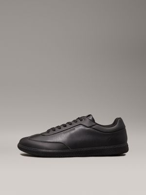 triple black leather low profile trainers for men calvin klein