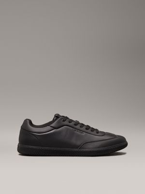 black leather low profile trainers for men calvin klein