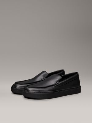 triple black leather hybrid moccasins for men calvin klein