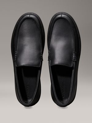 triple black leather hybrid moccasins for men calvin klein