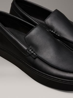 triple black leather hybrid moccasins for men calvin klein