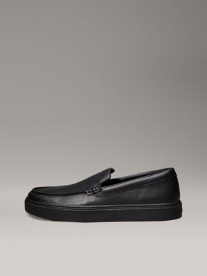 triple black leather hybrid moccasins for men calvin klein