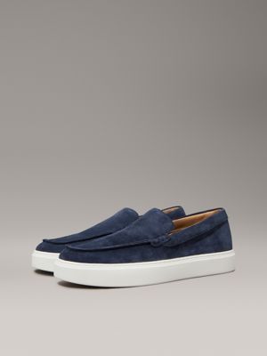 calvin navy/bright white suede hybrid moccasins for men calvin klein