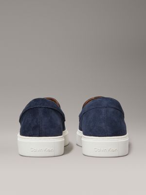 calvin navy/bright white suede hybrid moccasins for men calvin klein