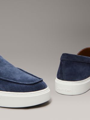 calvin navy/bright white suede hybrid moccasins for men calvin klein