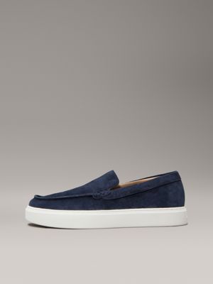 calvin navy/bright white suede hybrid moccasins for men calvin klein