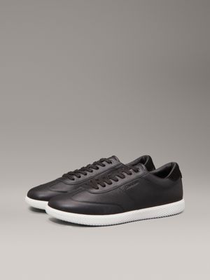 ck black leather low profile trainers for men calvin klein