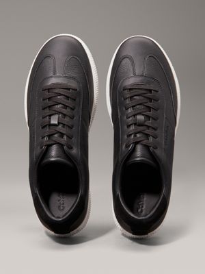 ck black leather low profile trainers for men calvin klein