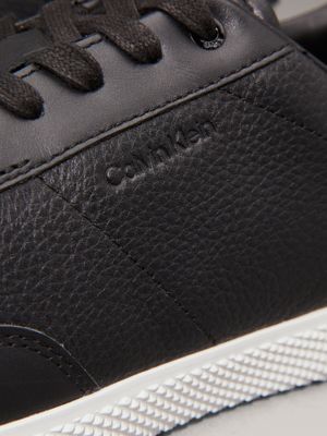 ck black leather low profile trainers for men calvin klein