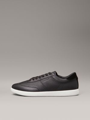 ck black leather low profile trainers for men calvin klein