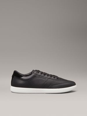 black leather low profile trainers for men calvin klein