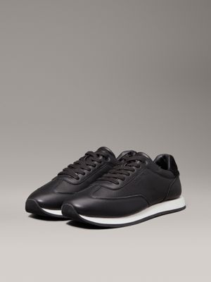 ck black leather low profile trainers for men calvin klein