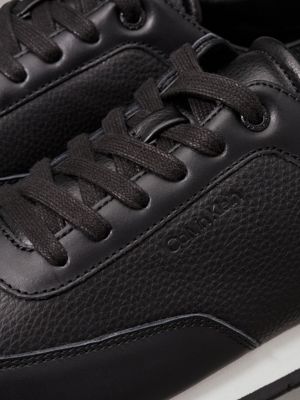 ck black leather low profile trainers for men calvin klein