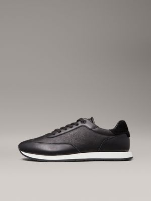 ck black leather low profile trainers for men calvin klein