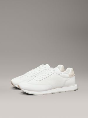 white leather low profile trainers for men calvin klein