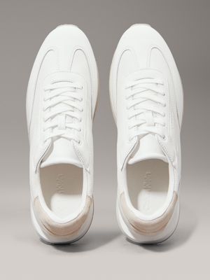 white leather low profile trainers for men calvin klein