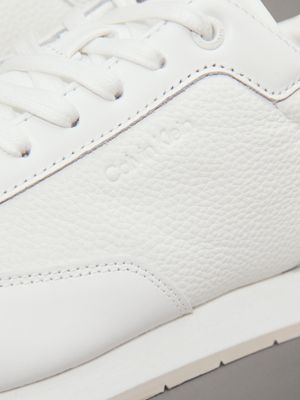 white leather low profile trainers for men calvin klein