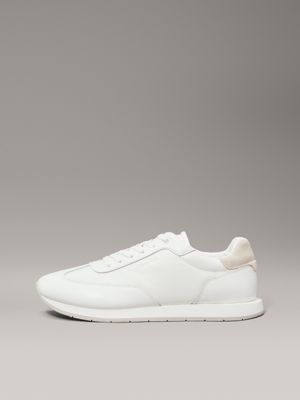 white leather low profile trainers for men calvin klein