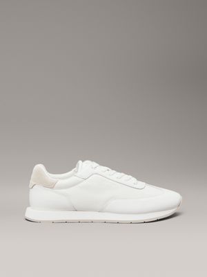 white leather low profile trainers for men calvin klein