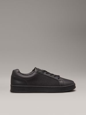 black leather logo trainers for men calvin klein