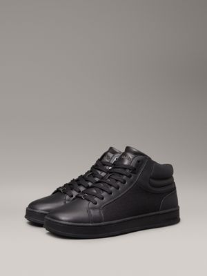 black mono jacquard leather high-top logo trainers for men calvin klein